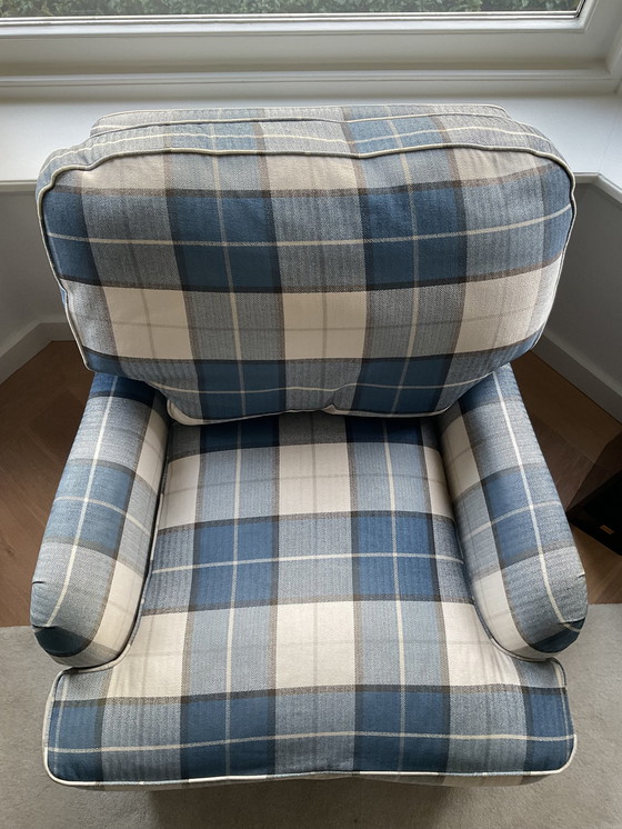 Image 1 of Ruiten Fauteuil, Blauw-Beige Ruit