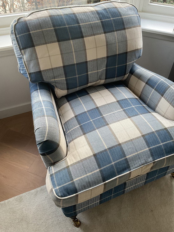 Image 1 of Ruiten Fauteuil, Blauw-Beige Ruit