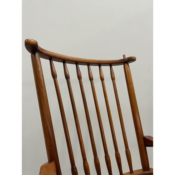 Image 1 of Paar Scandinavische fauteuils uit het midden van de eeuw in hout en stro, jaren 1960