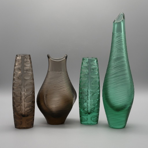 Konvolut Vaclav Horacek & Miroslav Klinger Kunstglas Vaas Zelezny Brod Sklo ×4