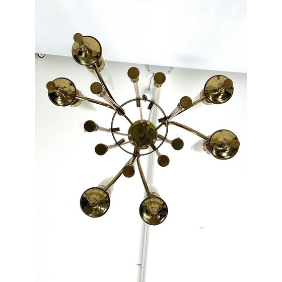 Image 1 of Set van 6 vintage kroonluchters in messing en opaline glas voor Arredoluce Monza, Italië 1950