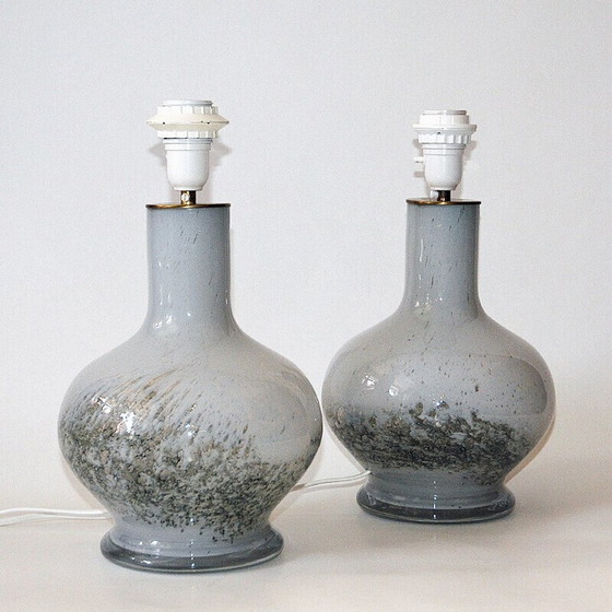 Image 1 of Paar vintage geblazen glazen tafellampen van Torbjørn Torgersen voor Randsfjord Glassverk, Noorwegen 1970