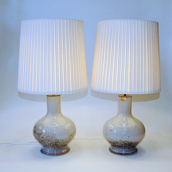 Image 1 of Paar vintage geblazen glazen tafellampen van Torbjørn Torgersen voor Randsfjord Glassverk, Noorwegen 1970