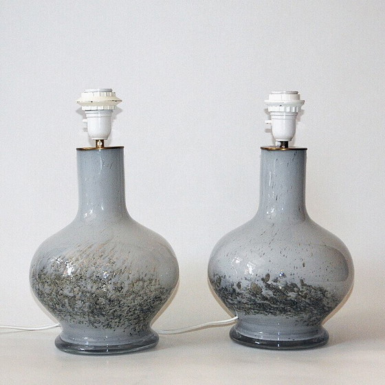 Image 1 of Paar vintage geblazen glazen tafellampen van Torbjørn Torgersen voor Randsfjord Glassverk, Noorwegen 1970
