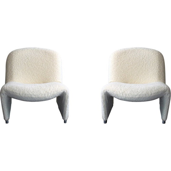 Image 1 of Paar vintage Alky fauteuils in staal en bouclettewol van Giancarlo Piretti voor Anonyma Castelli, 1969