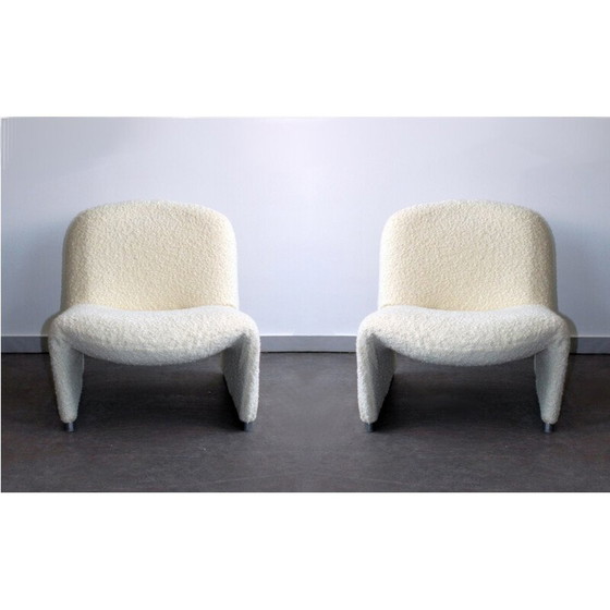 Image 1 of Paar vintage Alky fauteuils in staal en bouclettewol van Giancarlo Piretti voor Anonyma Castelli, 1969