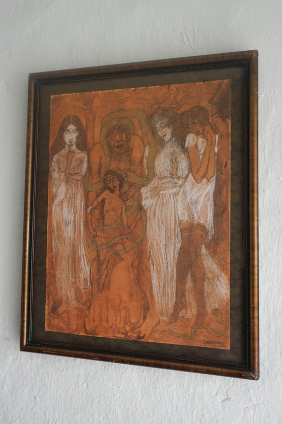 Image 1 of Jan Toorop 'Een moraal' print ca 1897 signed in plate