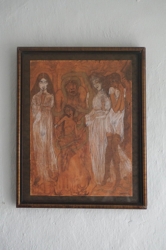 Image 1 of Jan Toorop 'Een moraal' print ca 1897 signed in plate