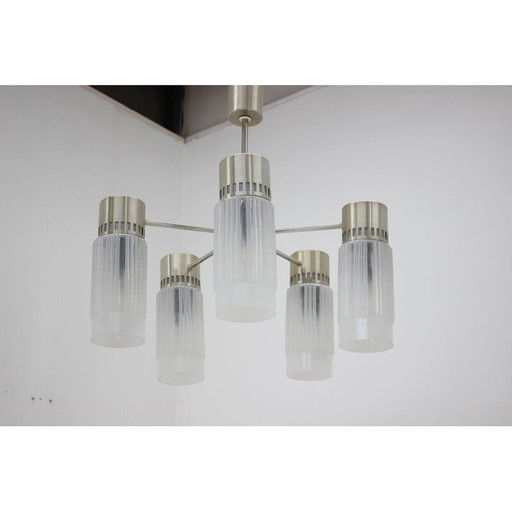 Vintage kroonluchter van glas en messing, Duitsland 1970