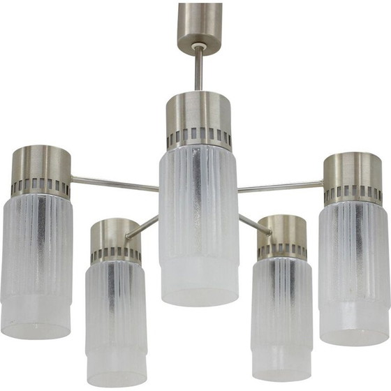 Image 1 of Vintage kroonluchter van glas en messing, Duitsland 1970