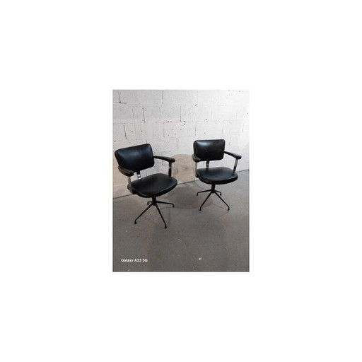 Paar vintage bruggen in zwart kunstleer en chroom, Italië 1950