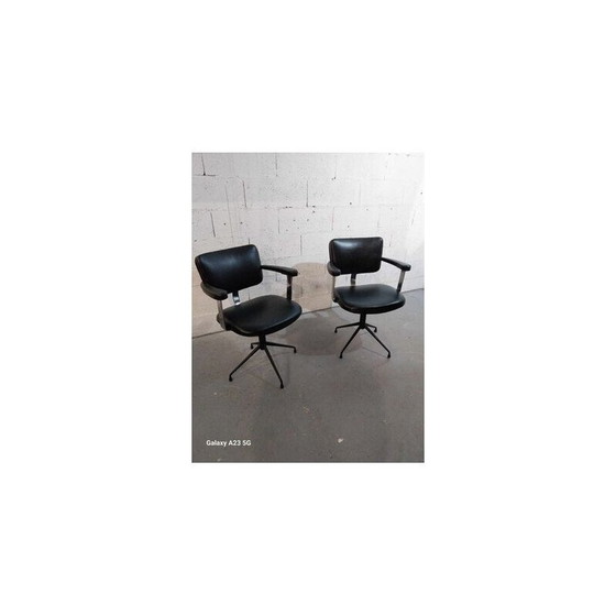 Image 1 of Paar vintage bruggen in zwart kunstleer en chroom, Italië 1950