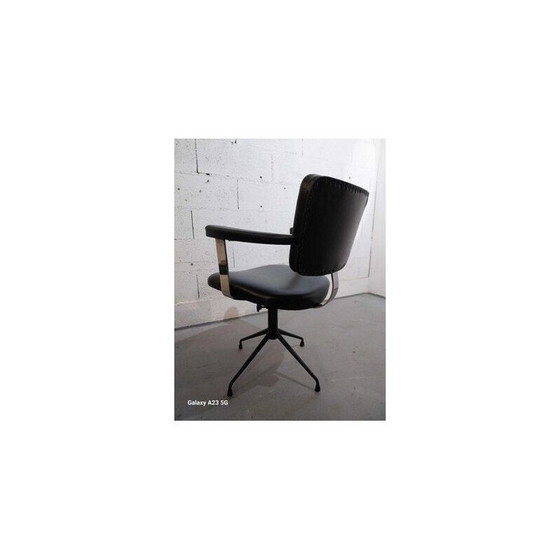 Image 1 of Paar vintage bruggen in zwart kunstleer en chroom, Italië 1950