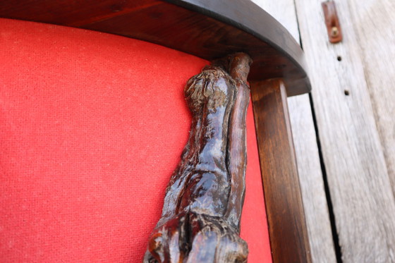 Image 1 of Franse vintage wijnstok houten sculpturale bar met een grote wijnstok wandplank-50S