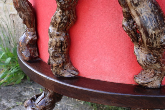 Image 1 of Franse vintage wijnstok houten sculpturale bar met een grote wijnstok wandplank-50S