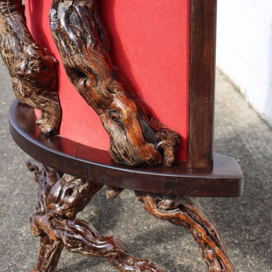 Image 1 of Franse vintage wijnstok houten sculpturale bar met een grote wijnstok wandplank-50S