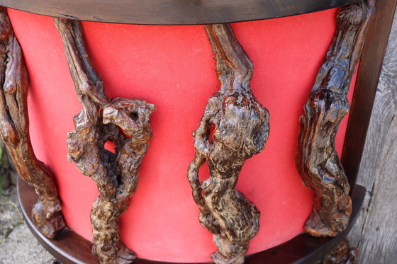 Image 1 of Franse vintage wijnstok houten sculpturale bar met een grote wijnstok wandplank-50S