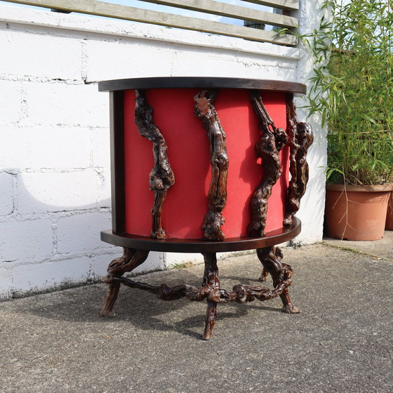 Image 1 of Franse vintage wijnstok houten sculpturale bar met een grote wijnstok wandplank-50S