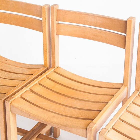 Image 1 of Set van 6 vintage massief beukenhouten stoelen van André Sornay, Frankrijk 1960