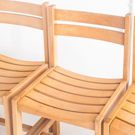 Image 1 of Set van 6 vintage massief beukenhouten stoelen van André Sornay, Frankrijk 1960