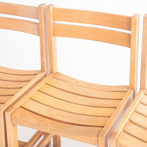 Image 1 of Set van 6 vintage massief beukenhouten stoelen van André Sornay, Frankrijk 1960