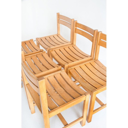 Set van 6 vintage massief beukenhouten stoelen van André Sornay, Frankrijk 1960