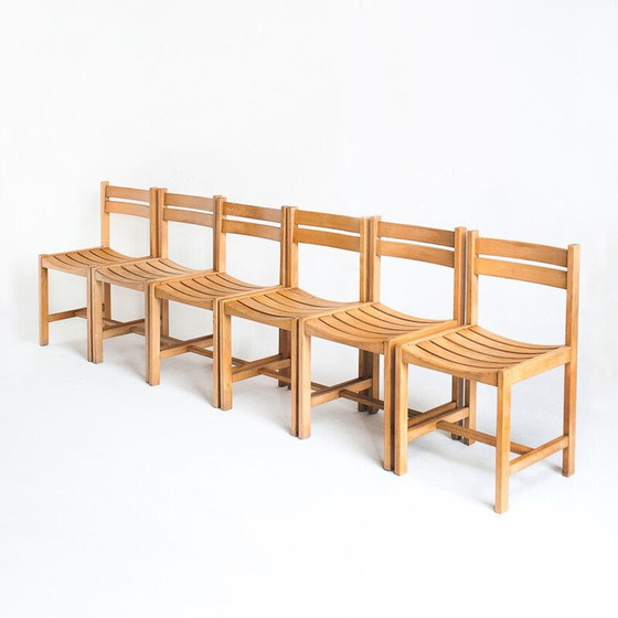 Image 1 of Set van 6 vintage massief beukenhouten stoelen van André Sornay, Frankrijk 1960