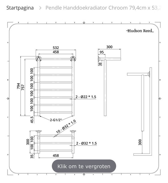 Image 1 of Hudson Reed Pendle Towel Radiator