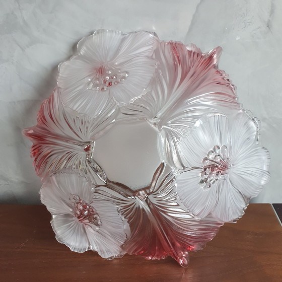 Image 1 of Vintage Jaren 80 Walter Glas Glazen Schaal Rose Met Wit