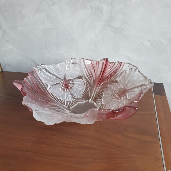 Image 1 of Vintage Jaren 80 Walter Glas Glazen Schaal Rose Met Wit