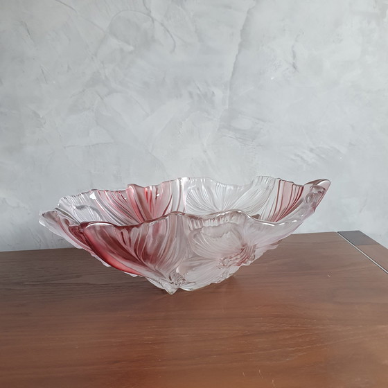 Image 1 of Vintage Jaren 80 Walter Glas Glazen Schaal Rose Met Wit