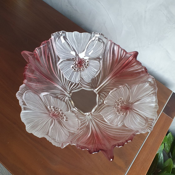 Image 1 of Vintage Jaren 80 Walter Glas Glazen Schaal Rose Met Wit