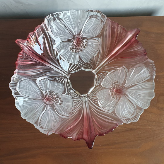 Image 1 of Vintage Jaren 80 Walter Glas Glazen Schaal Rose Met Wit