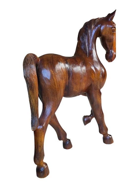 Image 1 of Zeer groot houten paard, decoratief, handgemaakt