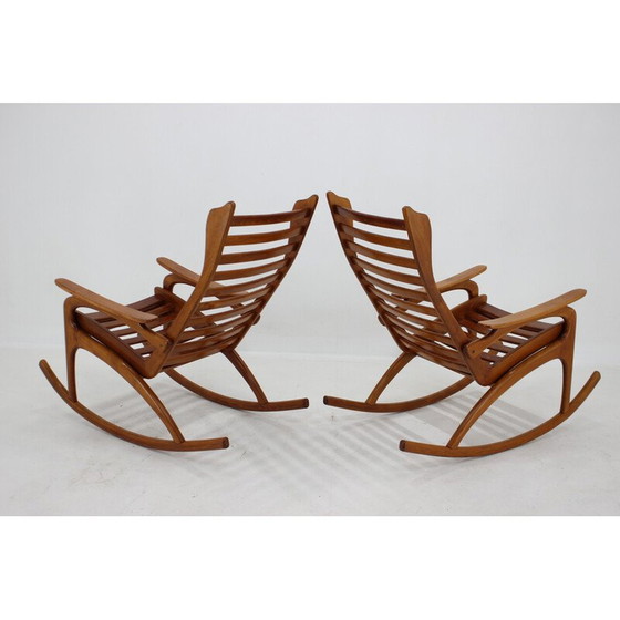 Image 1 of Paar vintage beukenhouten schommelstoelen van Uluv, Tsjecho-Slowakije 1960