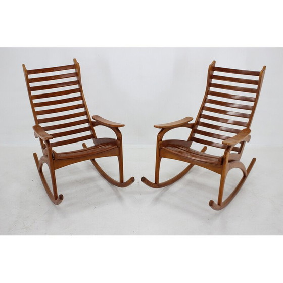 Image 1 of Paar vintage beukenhouten schommelstoelen van Uluv, Tsjecho-Slowakije 1960