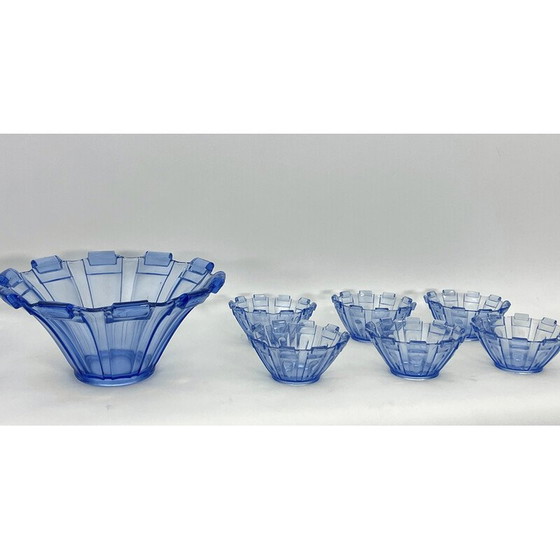 Image 1 of Set van 13 vintage Art Deco blauwe Murano glazen serveerschalen, Italië 1930