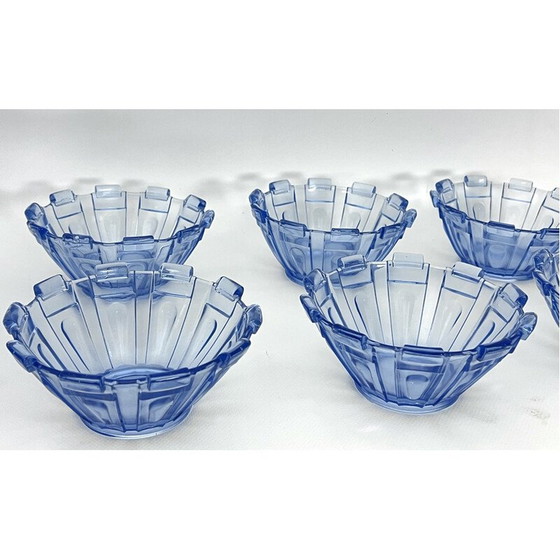 Image 1 of Set van 13 vintage Art Deco blauwe Murano glazen serveerschalen, Italië 1930