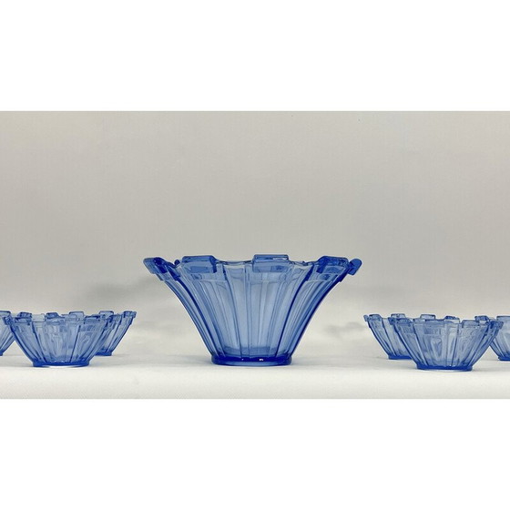 Image 1 of Set van 13 vintage Art Deco blauwe Murano glazen serveerschalen, Italië 1930