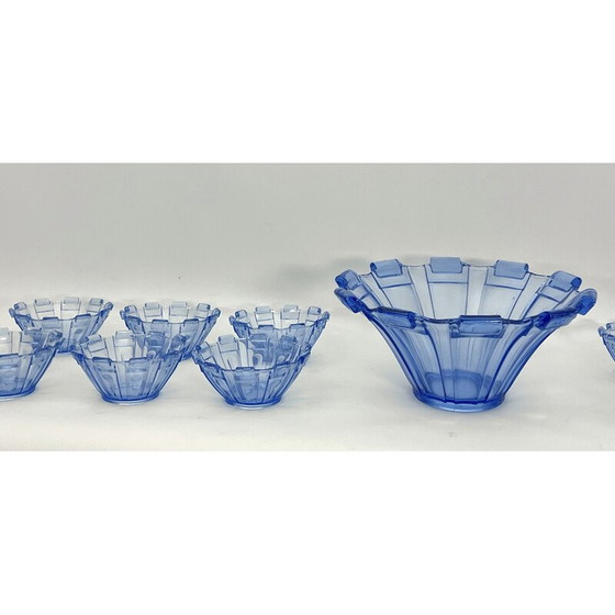 Image 1 of Set van 13 vintage Art Deco blauwe Murano glazen serveerschalen, Italië 1930