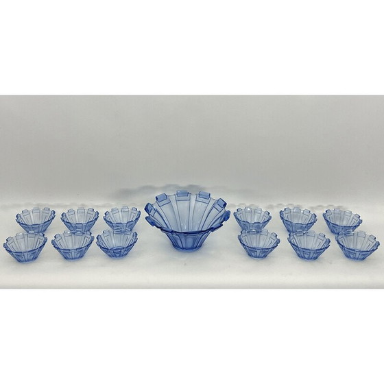 Image 1 of Set van 13 vintage Art Deco blauwe Murano glazen serveerschalen, Italië 1930