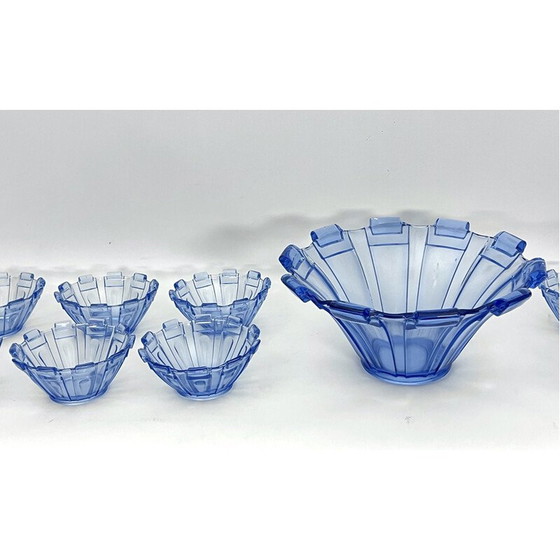 Image 1 of Set van 13 vintage Art Deco blauwe Murano glazen serveerschalen, Italië 1930