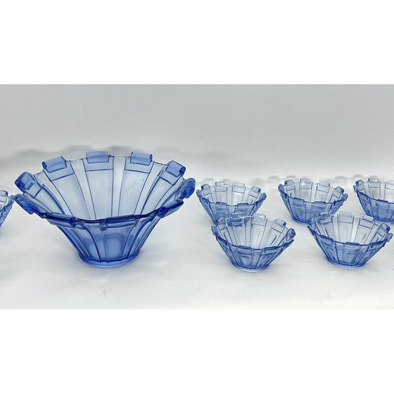 Image 1 of Set van 13 vintage Art Deco blauwe Murano glazen serveerschalen, Italië 1930