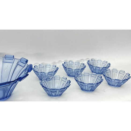 Image 1 of Set van 13 vintage Art Deco blauwe Murano glazen serveerschalen, Italië 1930