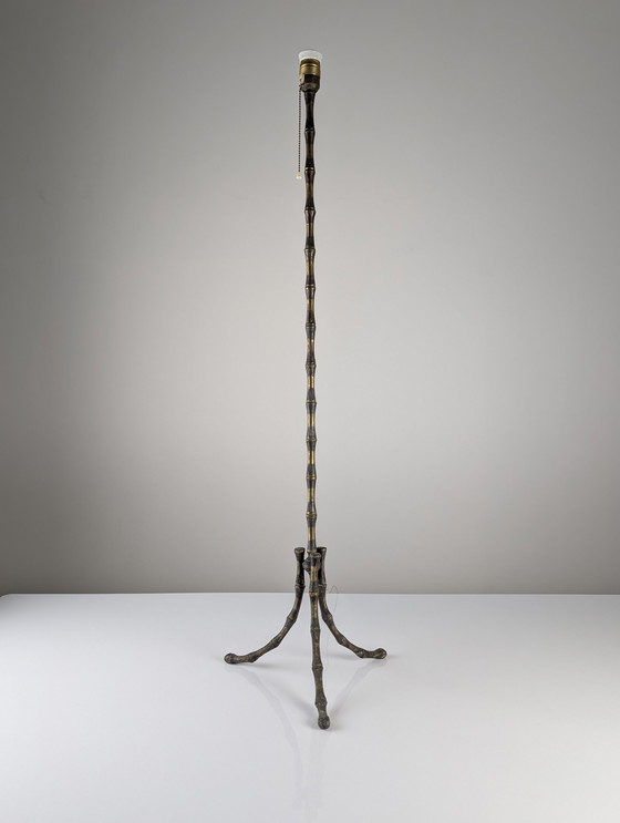 Image 1 of Franse Mid Century messing bamboestijl vloerlamp, Maison Baguès stijl, 1960S