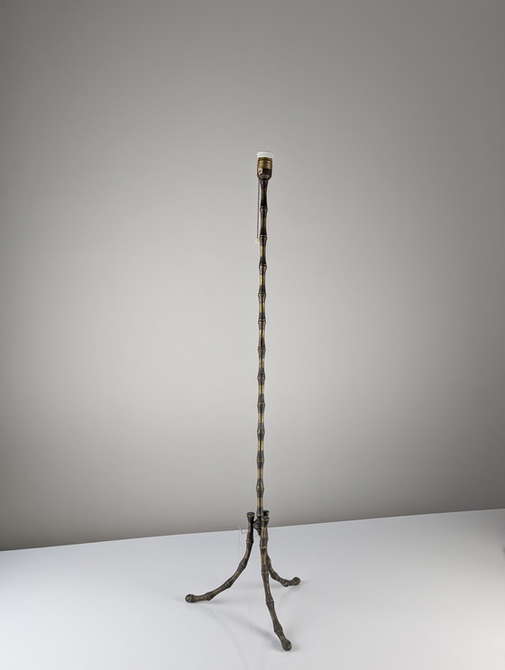Image 1 of Franse Mid Century messing bamboestijl vloerlamp, Maison Baguès stijl, 1960S