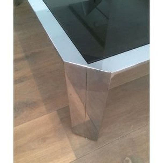 Image 1 of Franse vintage salontafel van glas en staal, 1970