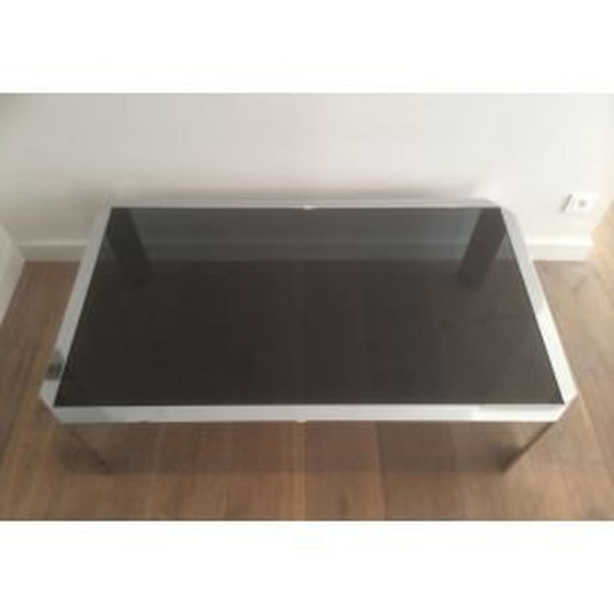 Image 1 of Franse vintage salontafel van glas en staal, 1970