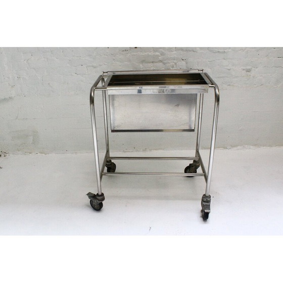 Image 1 of Vintage roestvrijstalen industriële trolley 1970