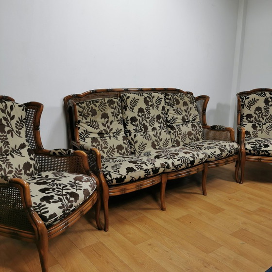 Image 1 of Vintage Faux Bamboe Bankstel Giorgetti Stijl Zithoek 
